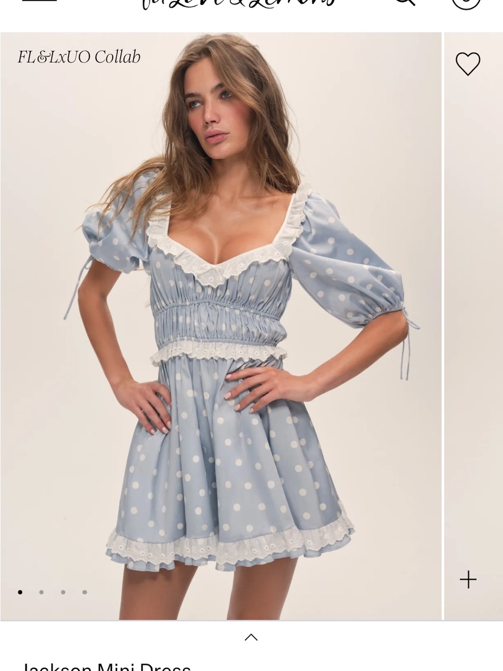 For Love & Lemons Light Blue Polka Dot Puff-Sleeve Mini Dress